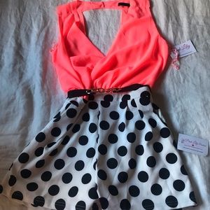 NWT Romper Neon Pink and Polka Dots